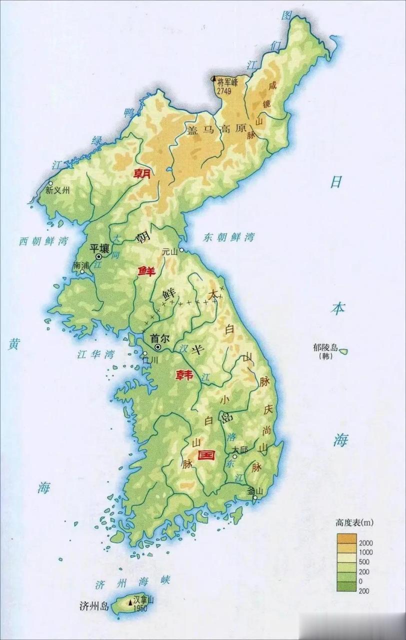 朝鲜半岛地形图黑白图片
