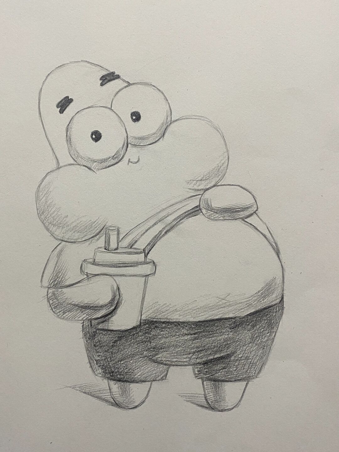 派大星 |趣味素描|卡通素描 吃饱喝足的胖模样～ 这个肉肉的小胖墩