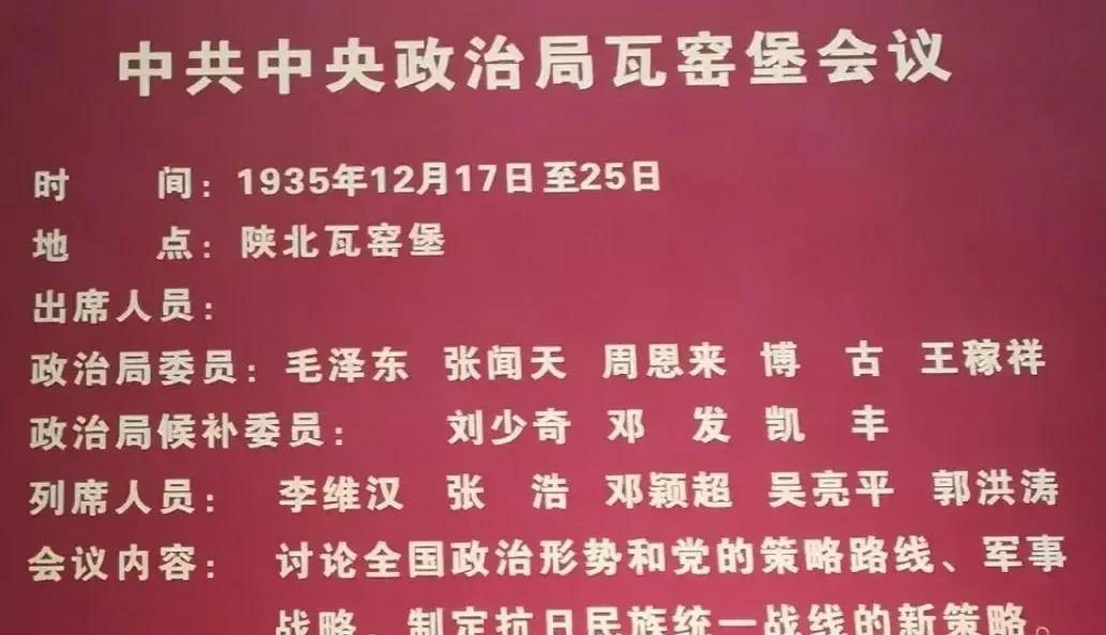 中共中央政治局瓦窑堡会议参会人员一览,地点是陕北的瓦窑堡,时间是