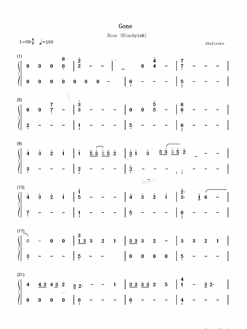 《gone》钢琴简谱分享78