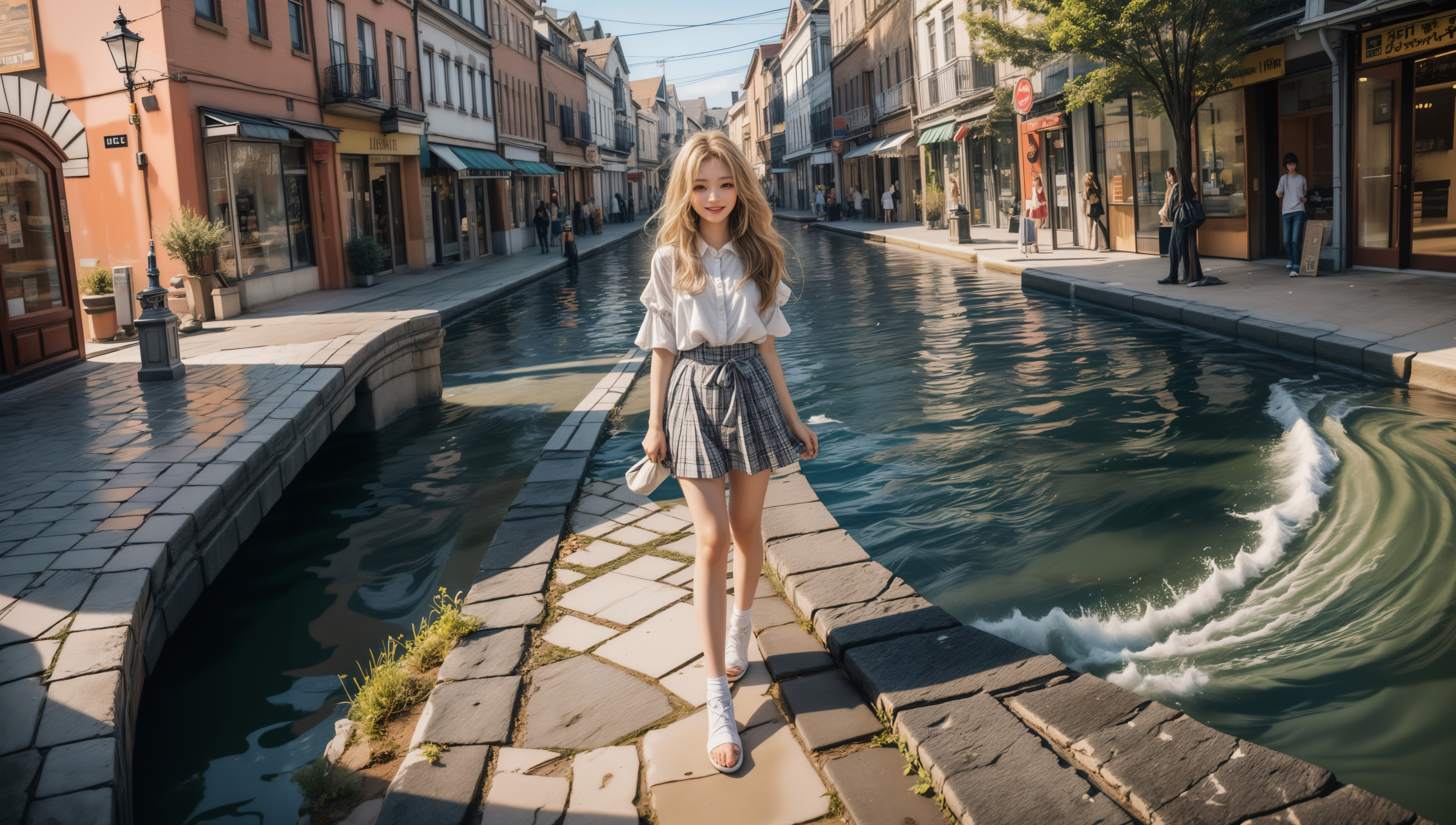 ai绘画# #ai美女# #美女# 	  粉色短裙的美丽姑娘横版墙纸,仿佛是一