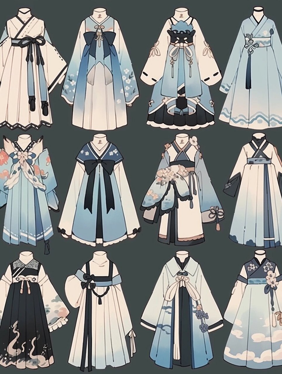 蓝色系古风小裙子:服装设计素材  希望能给你一点灵感哦