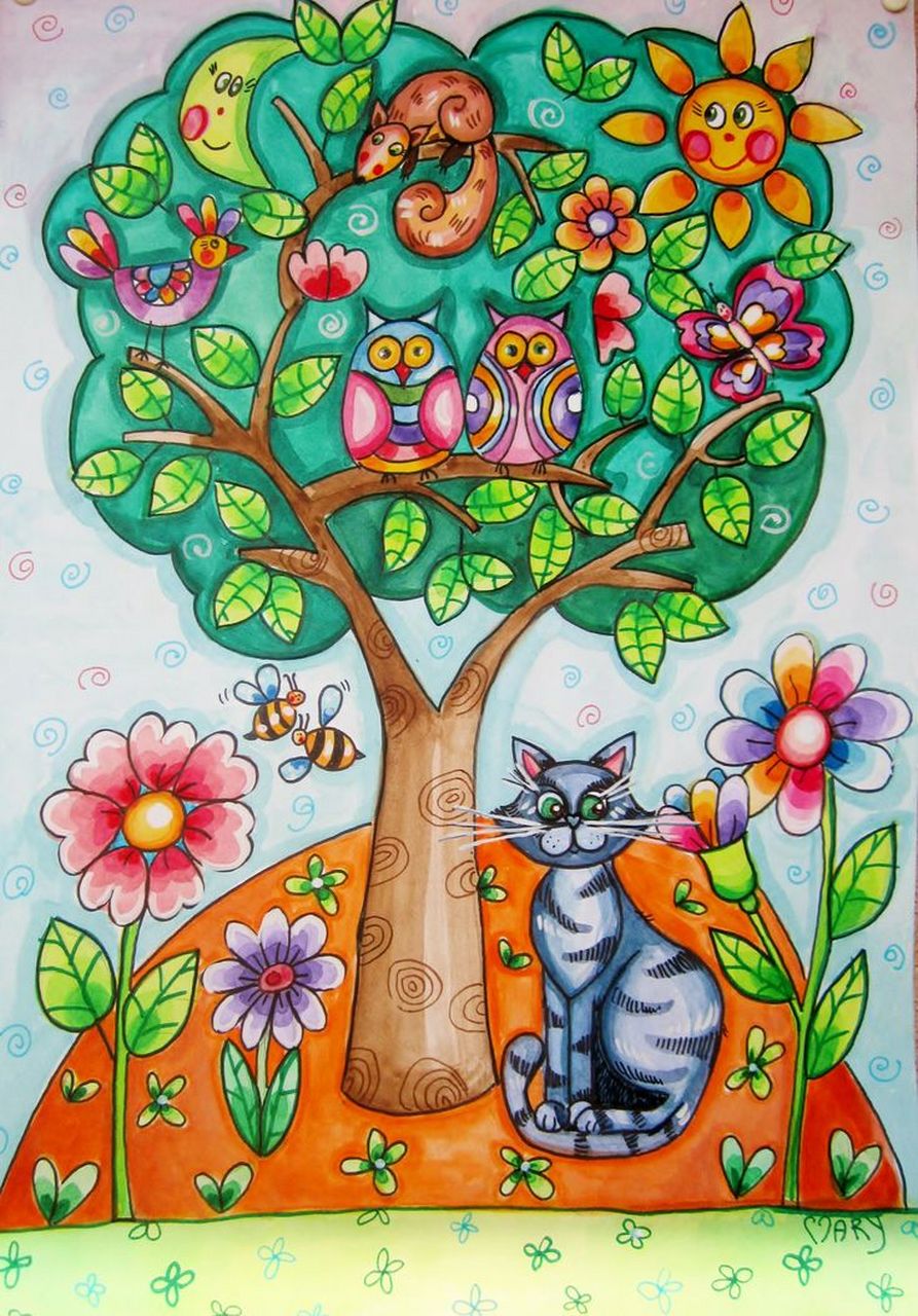 水彩笔画|一组有趣的水彩笔场景画 #儿童画# #儿童简笔画教程# #少儿