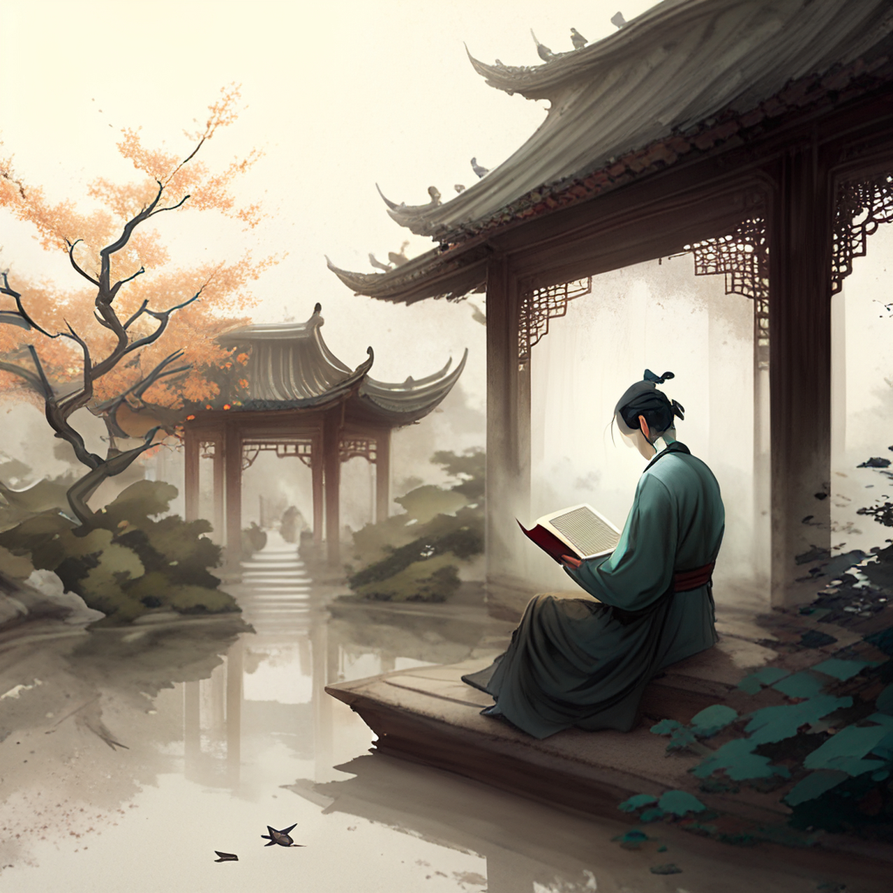 读书不杂嚣尘声,好在园林最幽处.意境,典雅,宁静#百度ai绘图黑科技