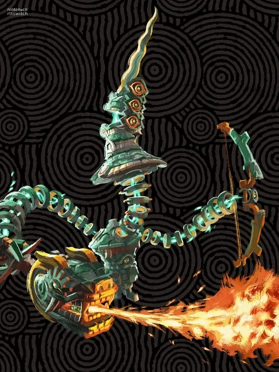 《塞尔达传说王国之泪》公布新游戏截图,雕文巨龙口喷怒火.