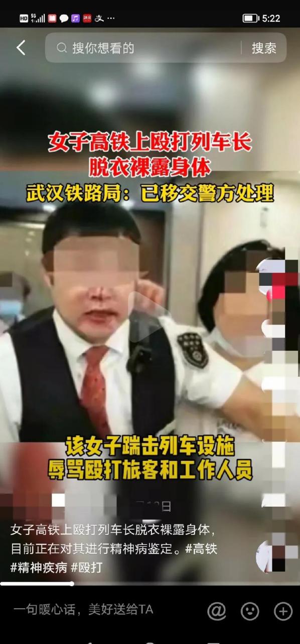 湖北高铁某女,损坏公共设备,殴打,辱骂旅客和列车长殃,后脱得一丝不挂