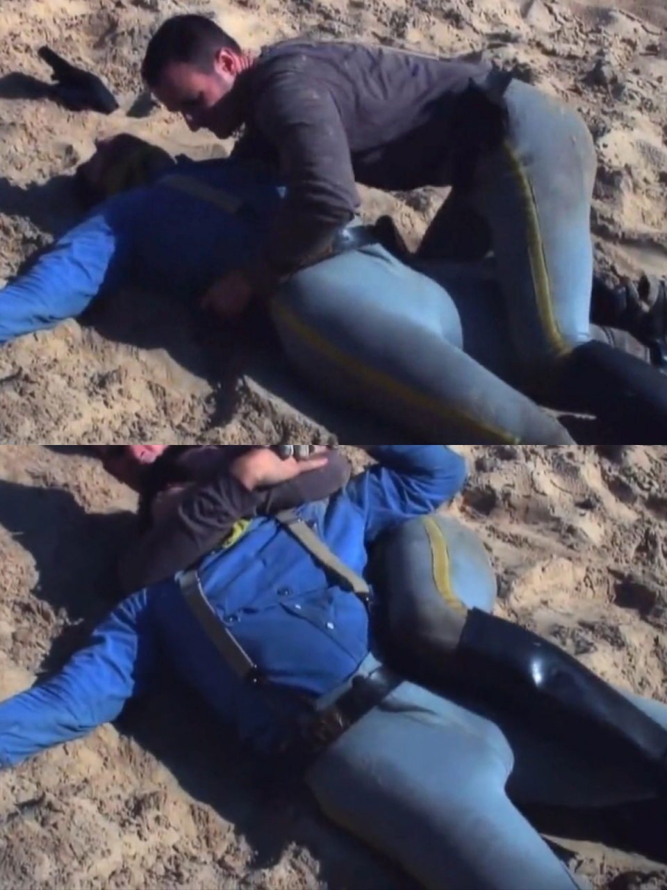 马靴士兵遇害  紧身裤和锃亮的马靴,在挣扎中无力的蹬着穿着马靴的