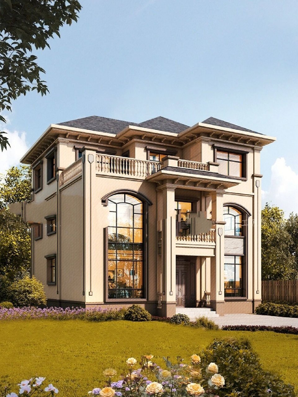 双旋转楼梯欧式三层农村自建房别墅	"今天为大家分享一套欧式风格的