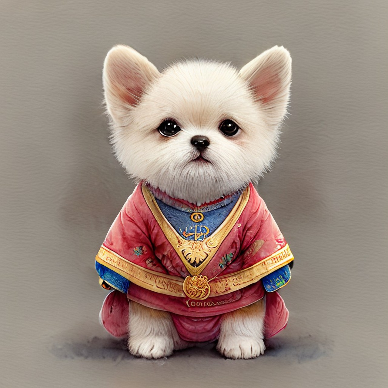 可爱的卡通形象设计,拟人化的小狗,穿着中国传统服装,可爱的娃娃,拟人