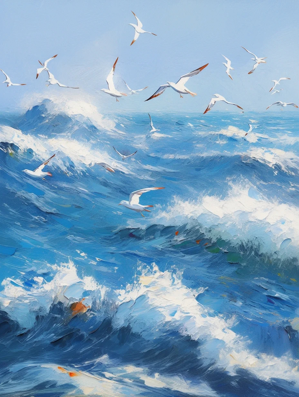 midjourney 海之呼吸·女孩·看海·唯美  油画系列 一起来看干净的海