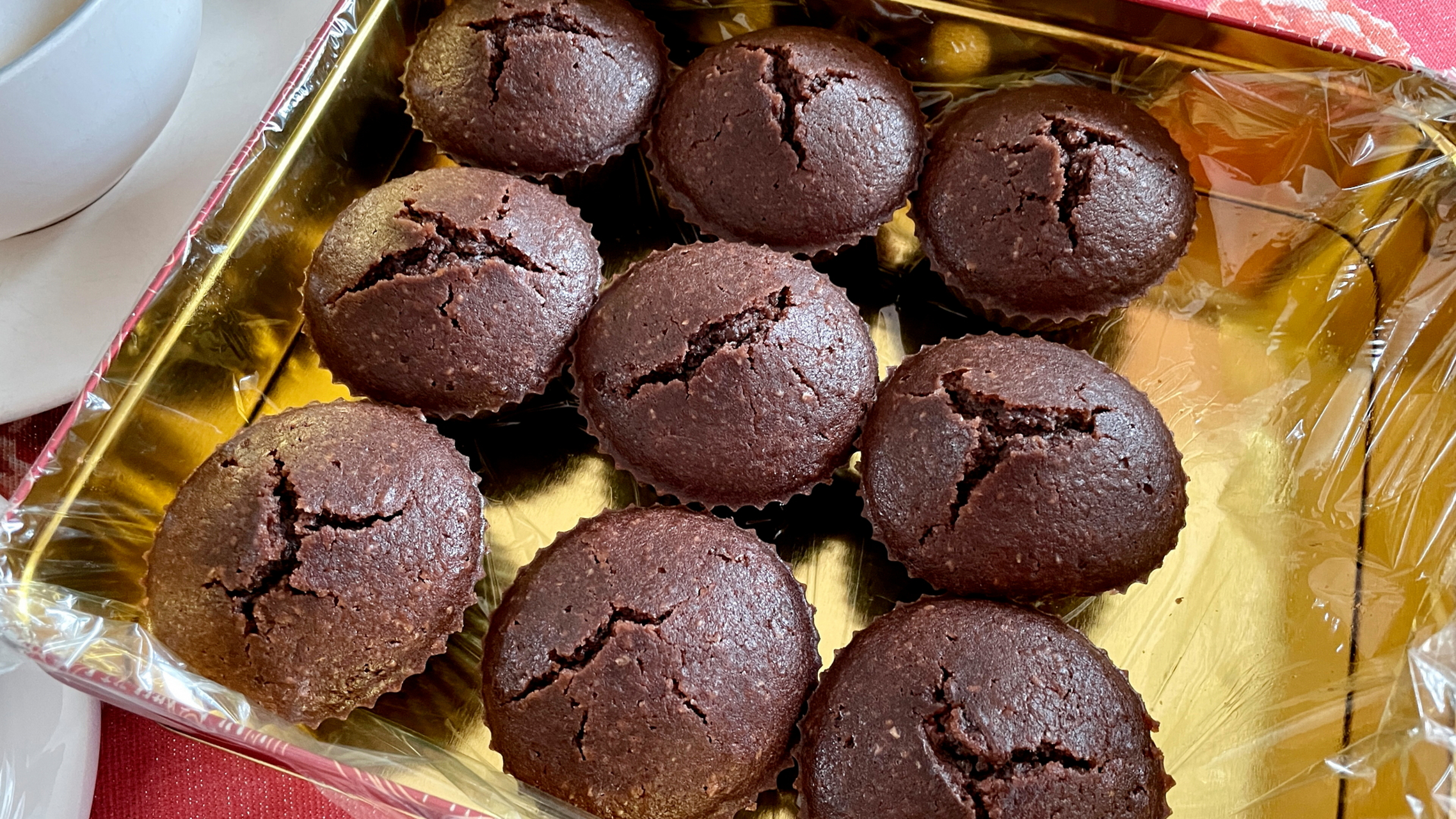 幸福的星期五早餐咖啡 马芬 早起烤了一盘巧克力玛芬,这早晨的咖啡就