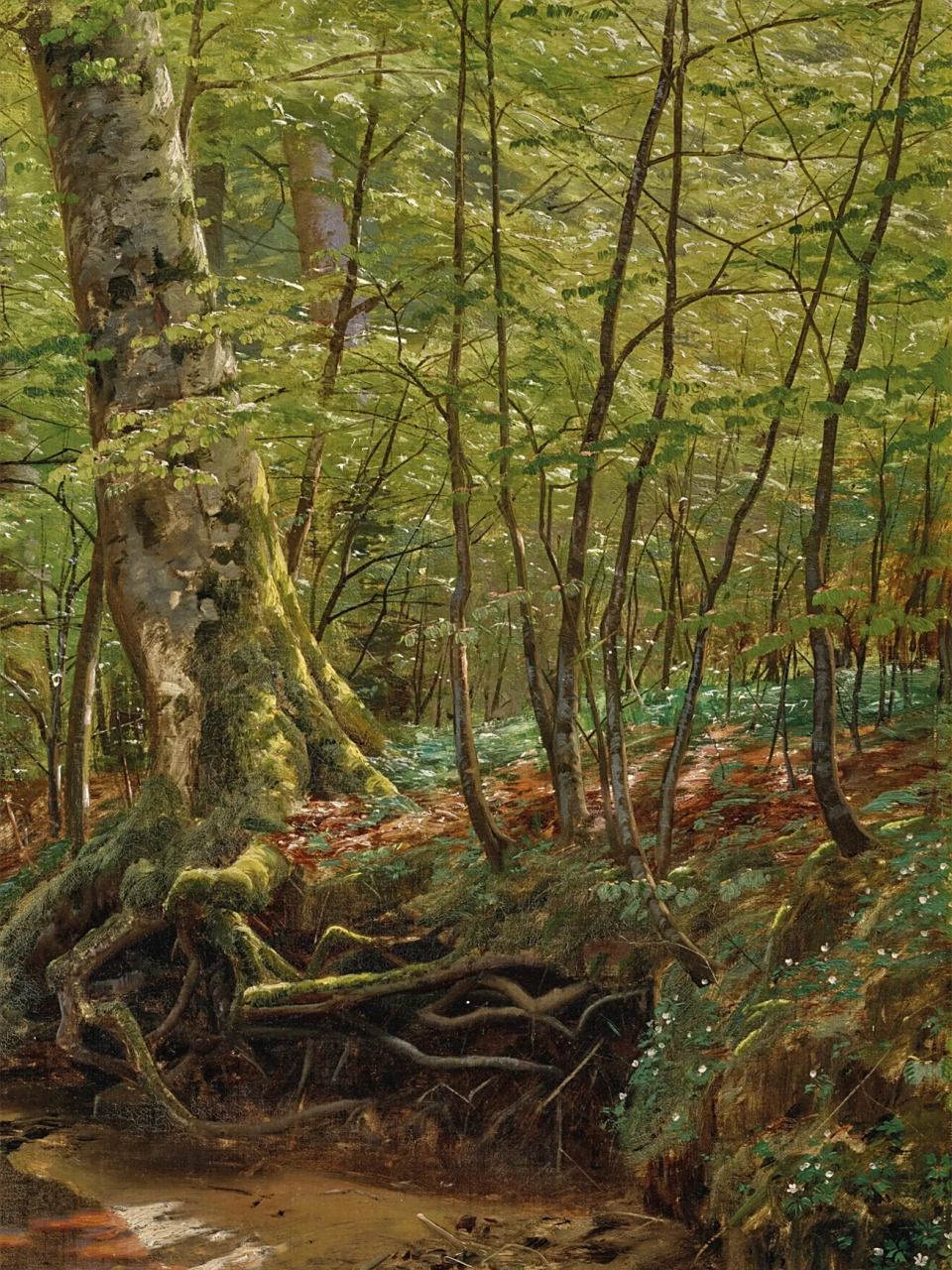 油画"森林景观与河流"  "外光派画家"蒙森德 森林景观与河流 	 彼得