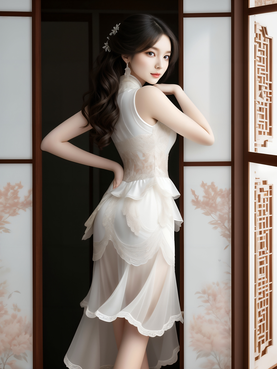 ai美女图片#每日ai美女秀	漂亮小姐姐穿着一袭迷人的霓裳羽衣,宛如