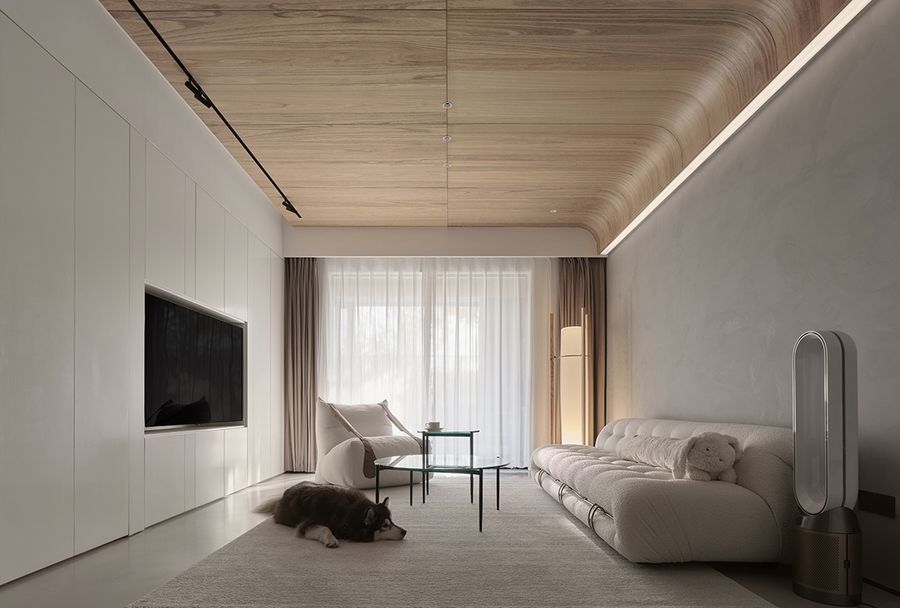 这是一套140㎡的极简设计~  设计师选择了灰暗而有质感的德国进口磐多