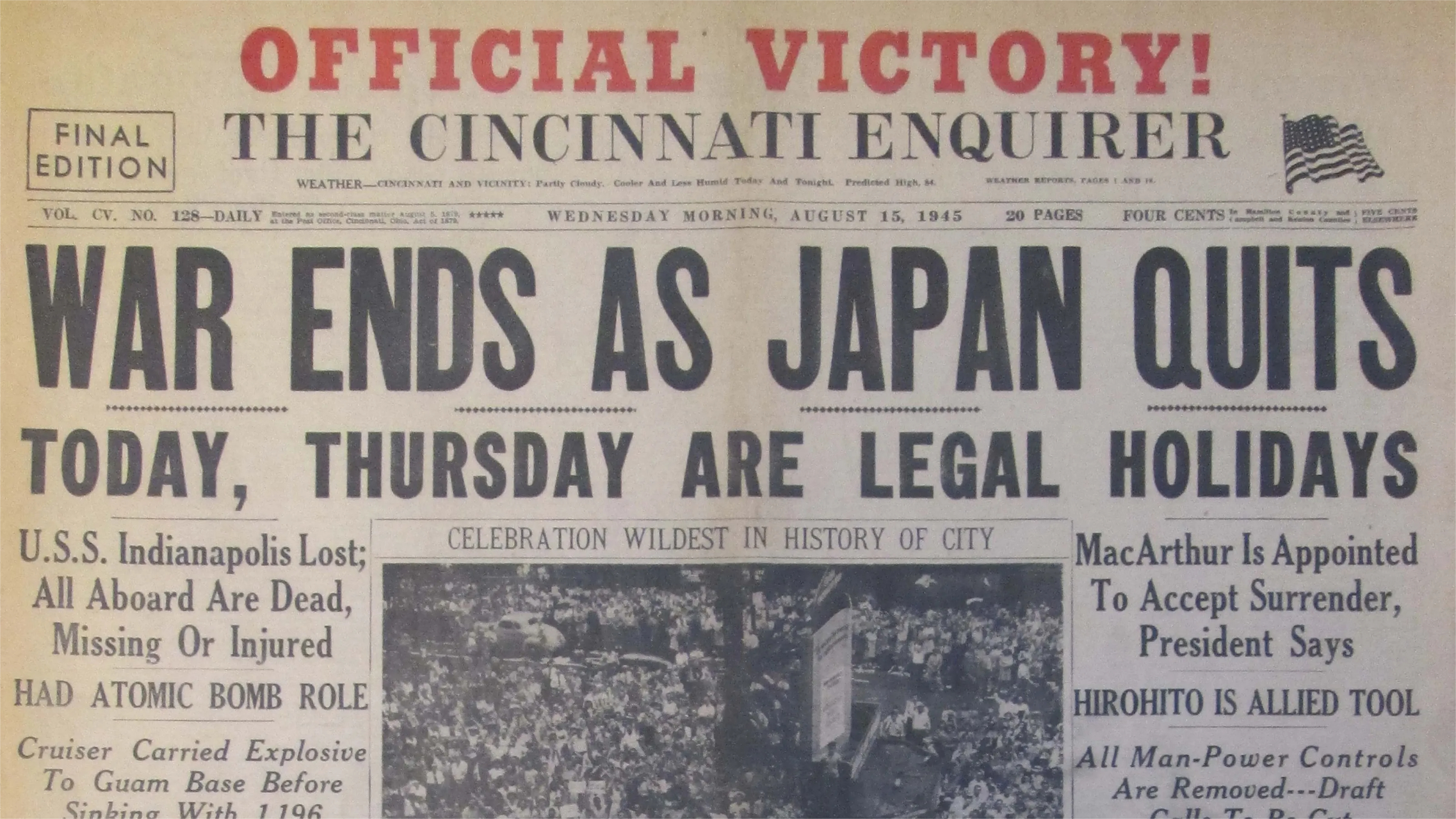 1945年8月15日,日本裕仁天皇通过广播发表《终战诏书》,宣布无条件