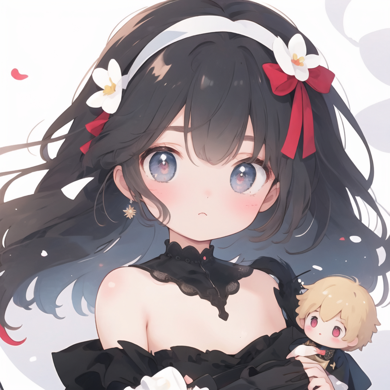 轻纱曼舞踏春晖, 动漫女孩似天仙. 头戴珠钗添秀雅, 身穿墨裙显端庄.