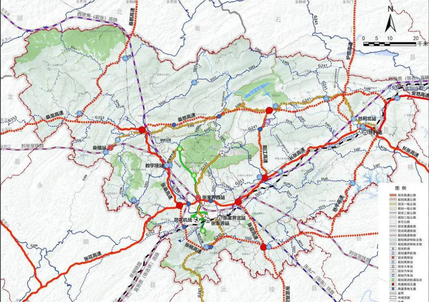 从张家界政府公布的未来全市交通规划图来看,未来张家界还将建设安康