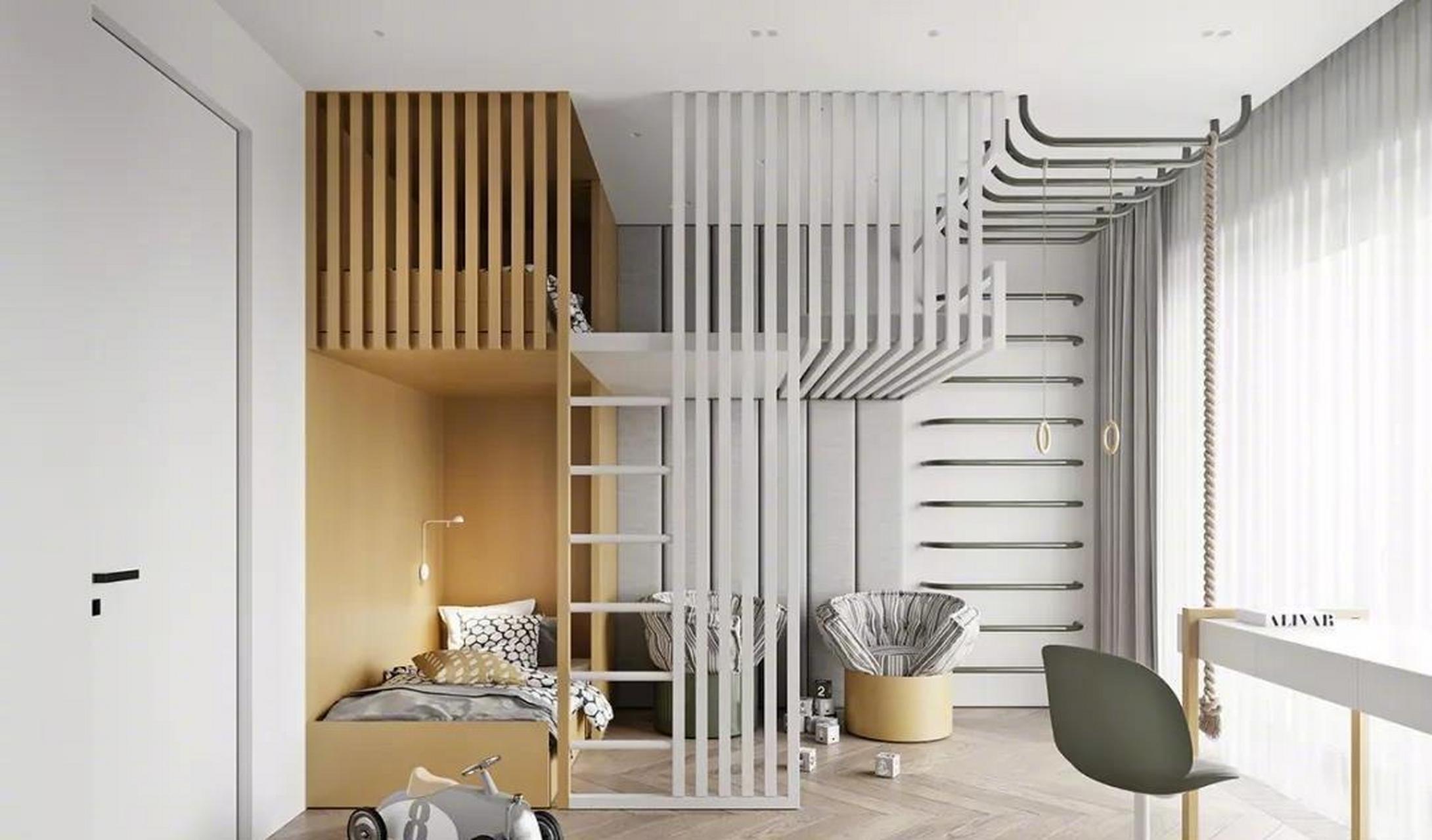 充满高级感的双人儿童房  你喜欢这样的装修吗?喜欢点个赞吧.