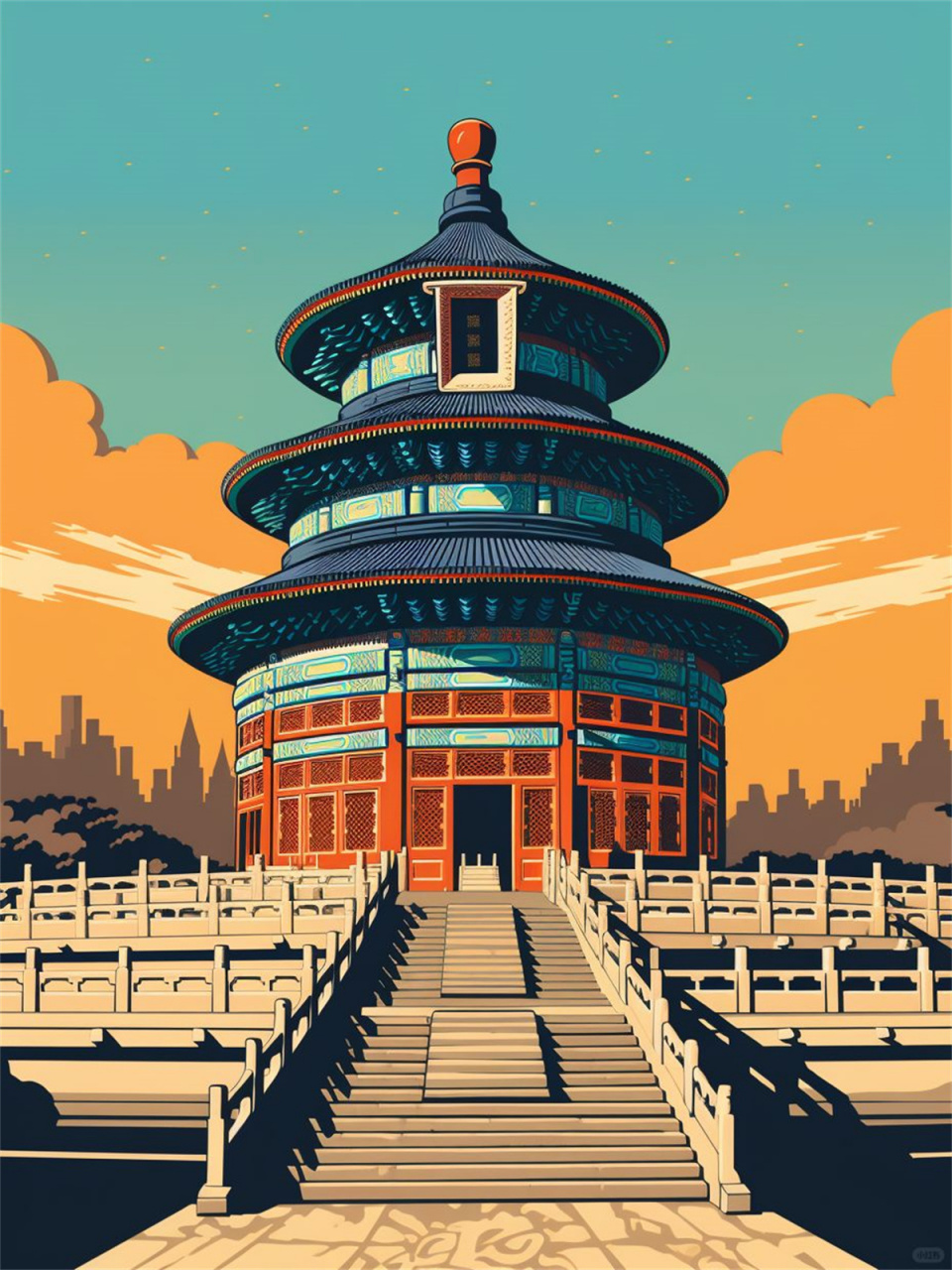 midjourney绘图 | 天坛公园  lino cut of chinese traditional