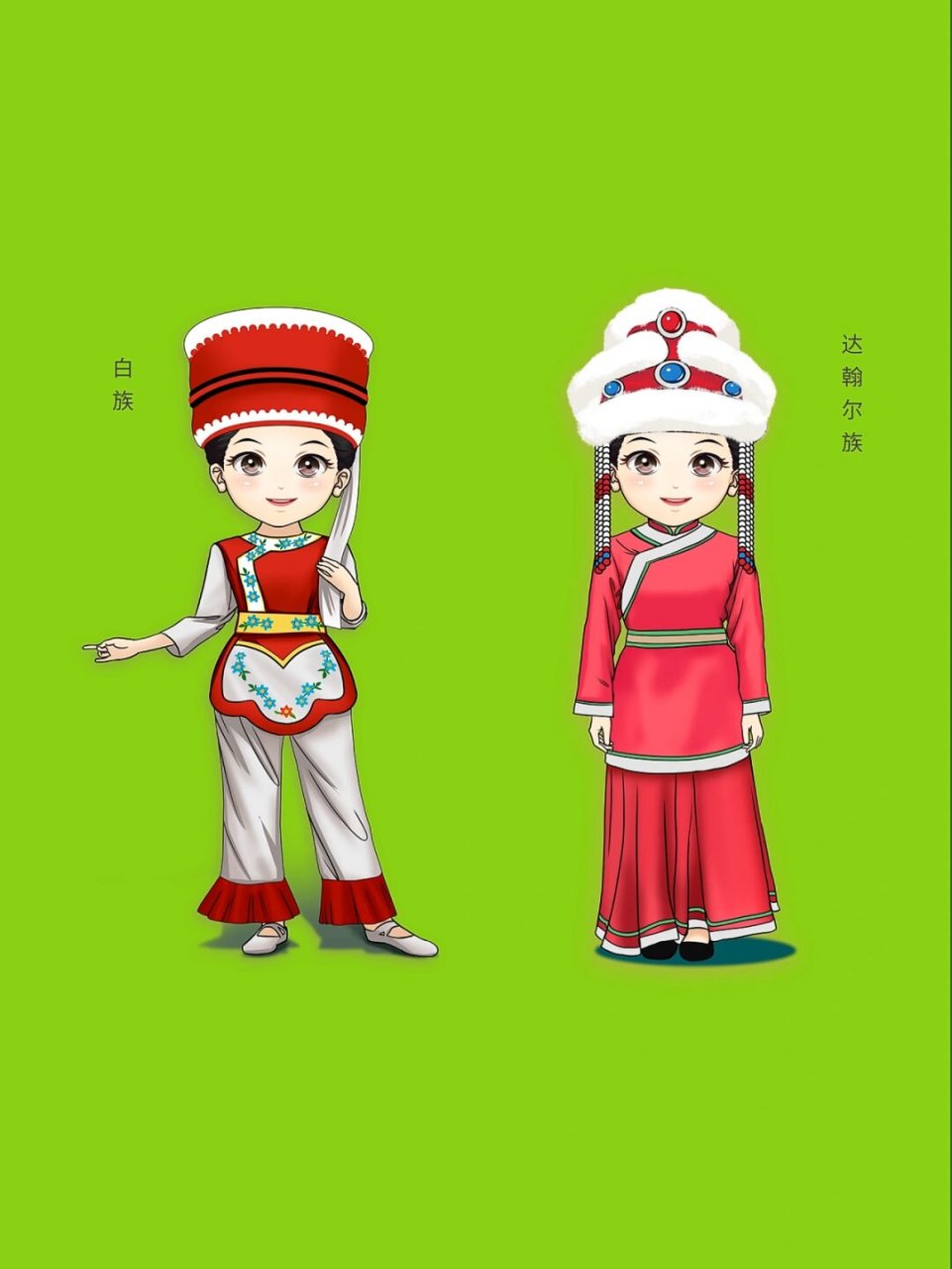 少数民族插画免抠素材 q版民族风服饰第2弹  今日分享一组q版民族少女