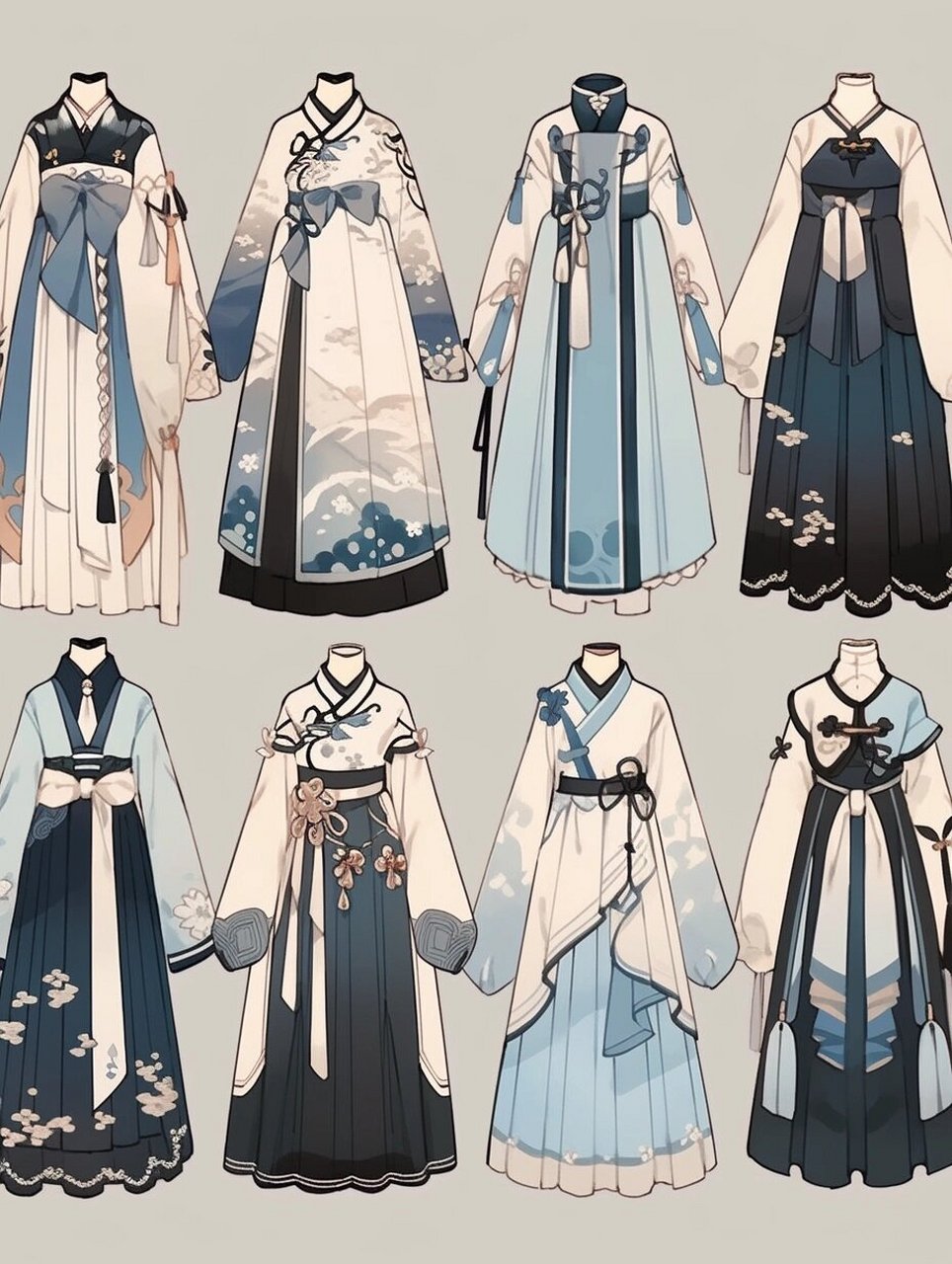 蓝色系古风小裙子:服装设计素材  希望能给你一点灵感哦