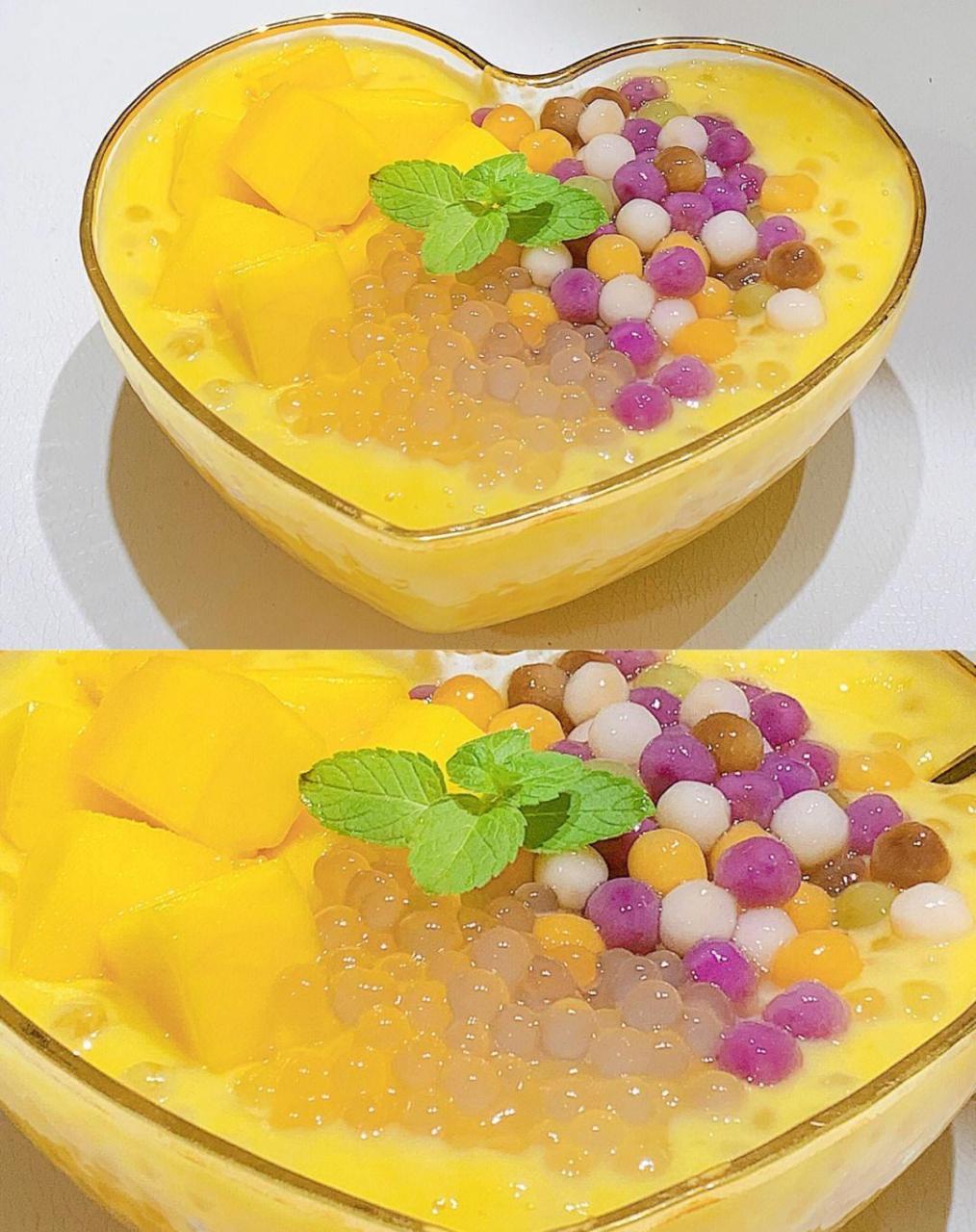 夏日甜品|芒果芋圆西米露[鸡蛋]03食材 芒果|小芋圆|西米|椰浆|薄荷