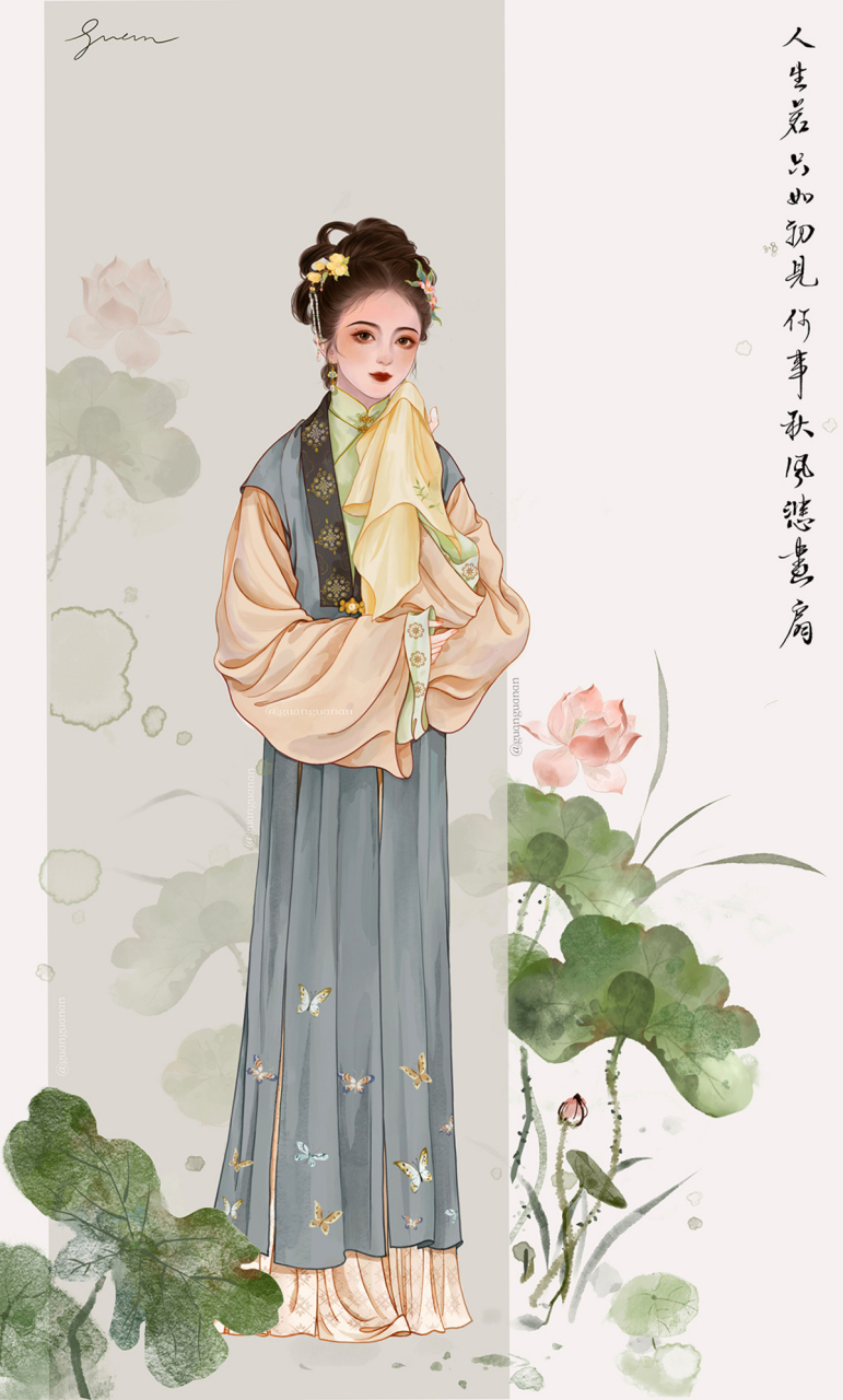 明制汉服少女插画[心 插画师:官官an#古风插画