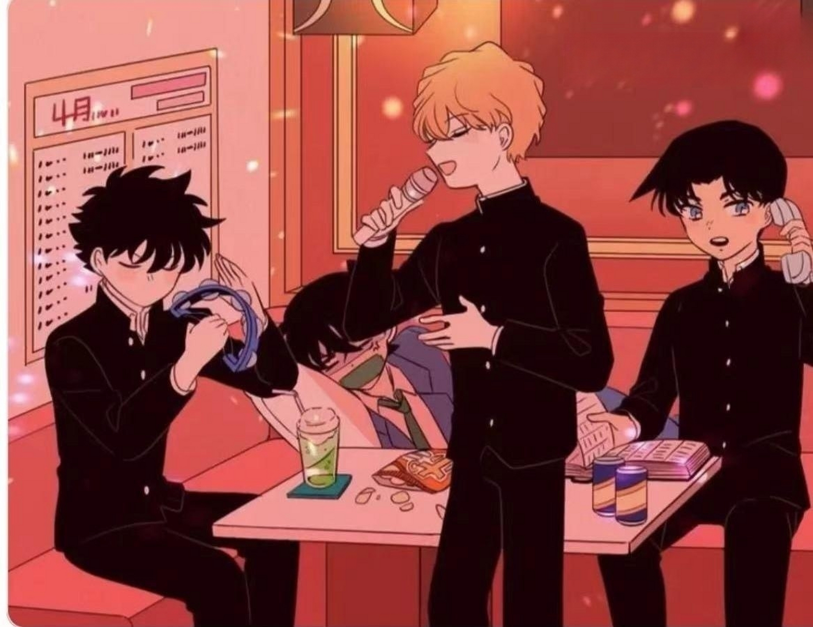 名柯f4这次的聚会在ktv,为了自己的健康着想,其他三人决定让那个五音