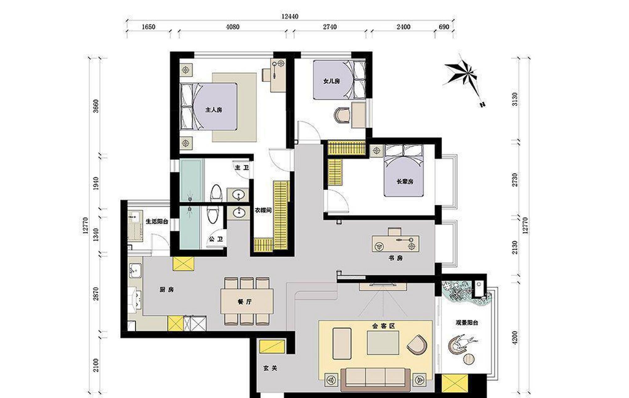 新房160㎡,位于广州的珠江边上,说起来,屋主家此前也有套房,但是随着