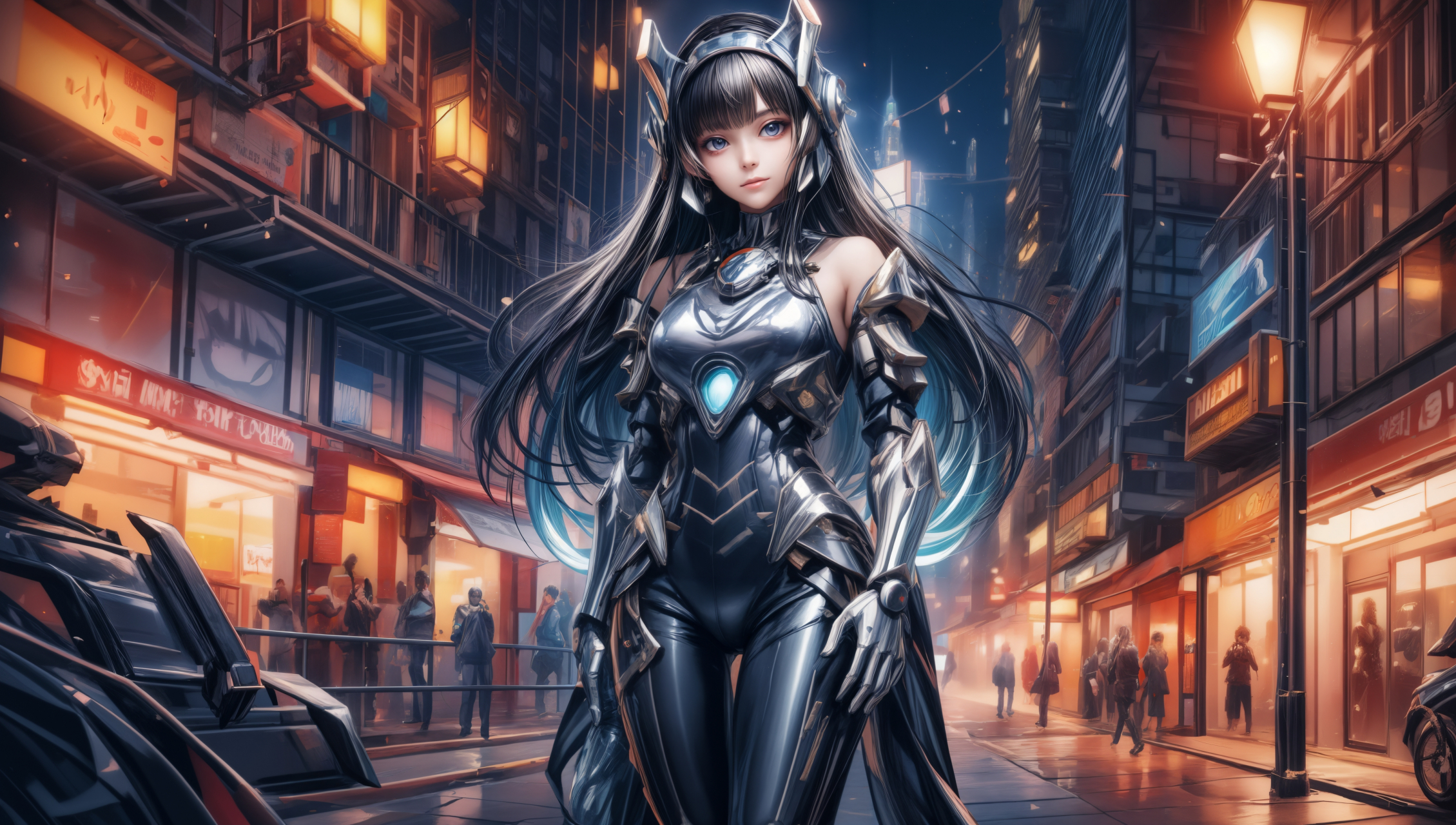 ai美女壁纸# 每日ai美女秀	在一座充满未来科技感的赛博朋克城手行