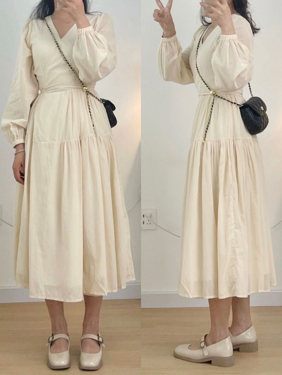 米色鞋显高又温柔身高153体重94斤裙子s码鞋子35码这一套大写的温柔