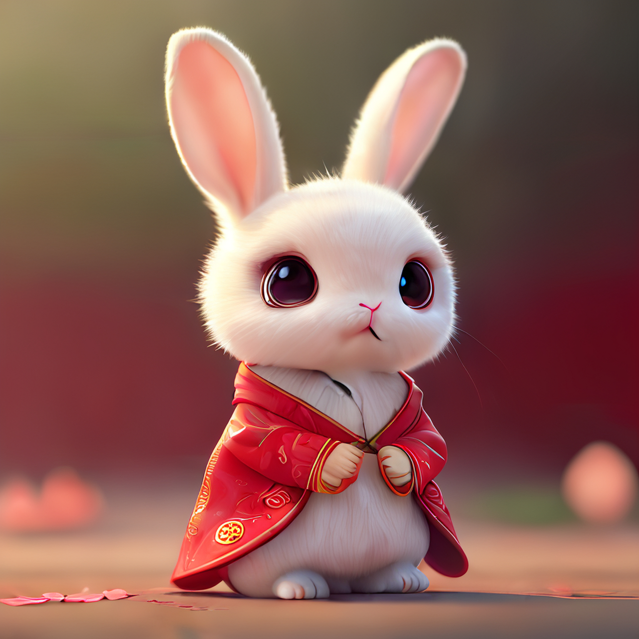 百度ai绘图黑科技#一只超可爱的拟人小兔子,中国红色汉服皮克斯风格