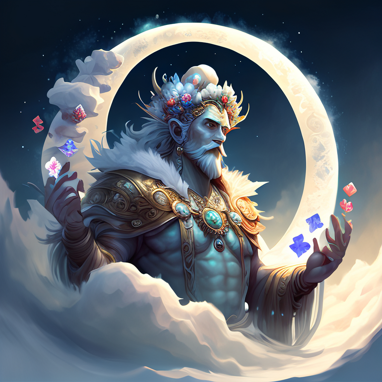 月姊层云藏宝鉴,雪神千手扑天葩.生动,经典,简洁#百度文心一言来了