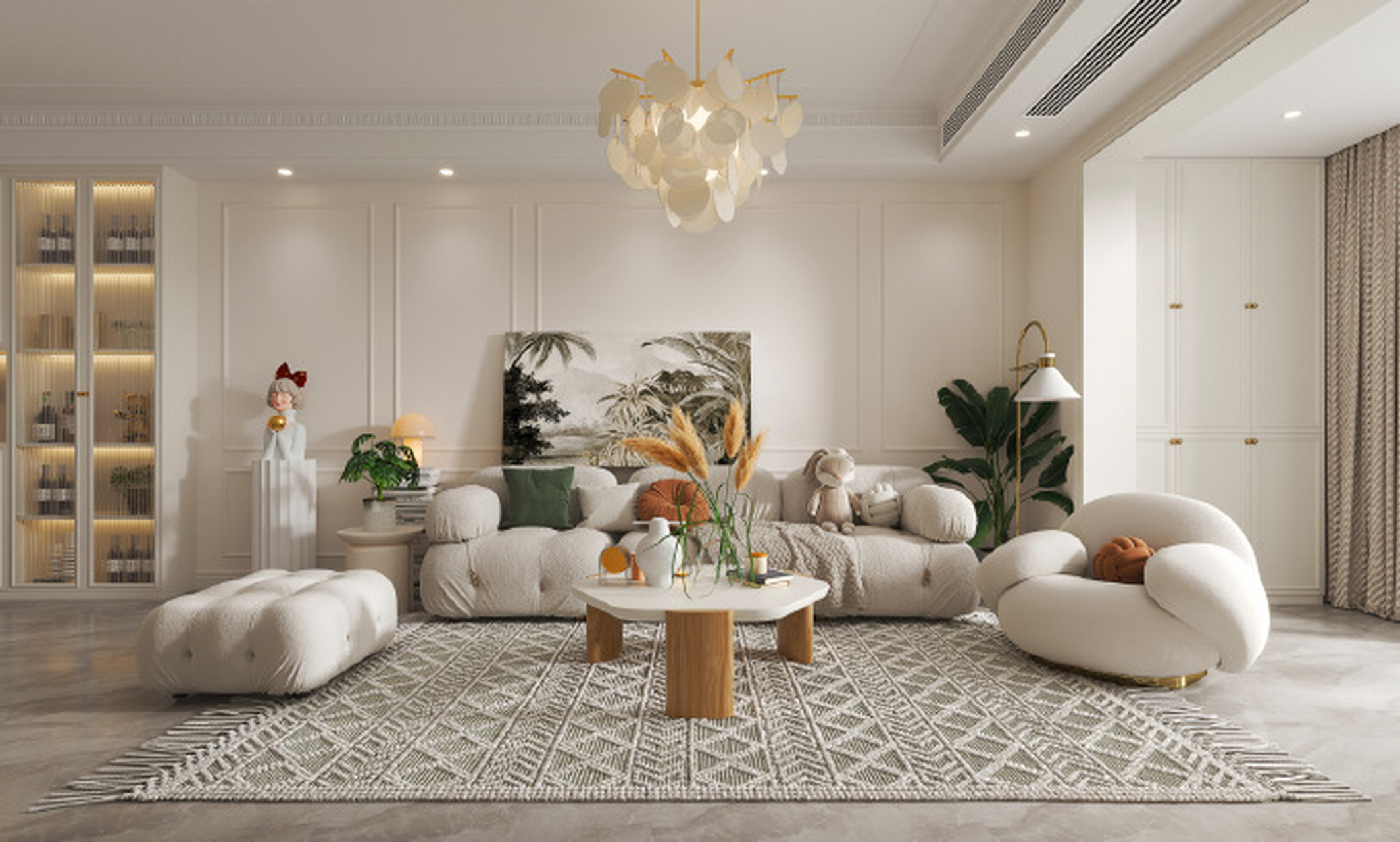 简约法式奶油风客餐厅设计效果.        #五一来逛我家##沪佳好声音