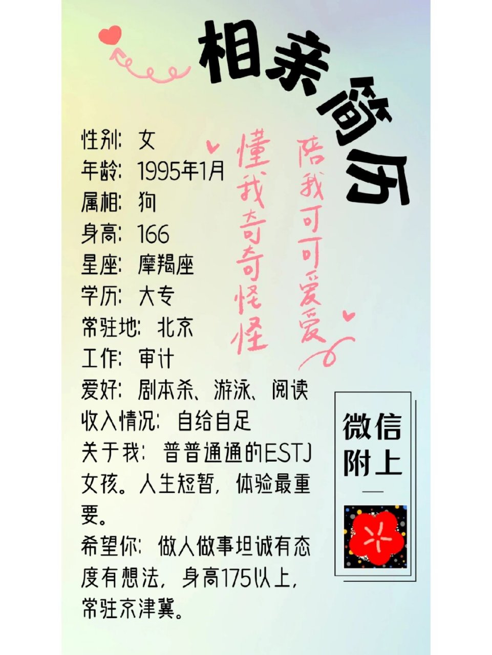 是为了让相亲对象更好地了解自己而准备的一份简要介绍