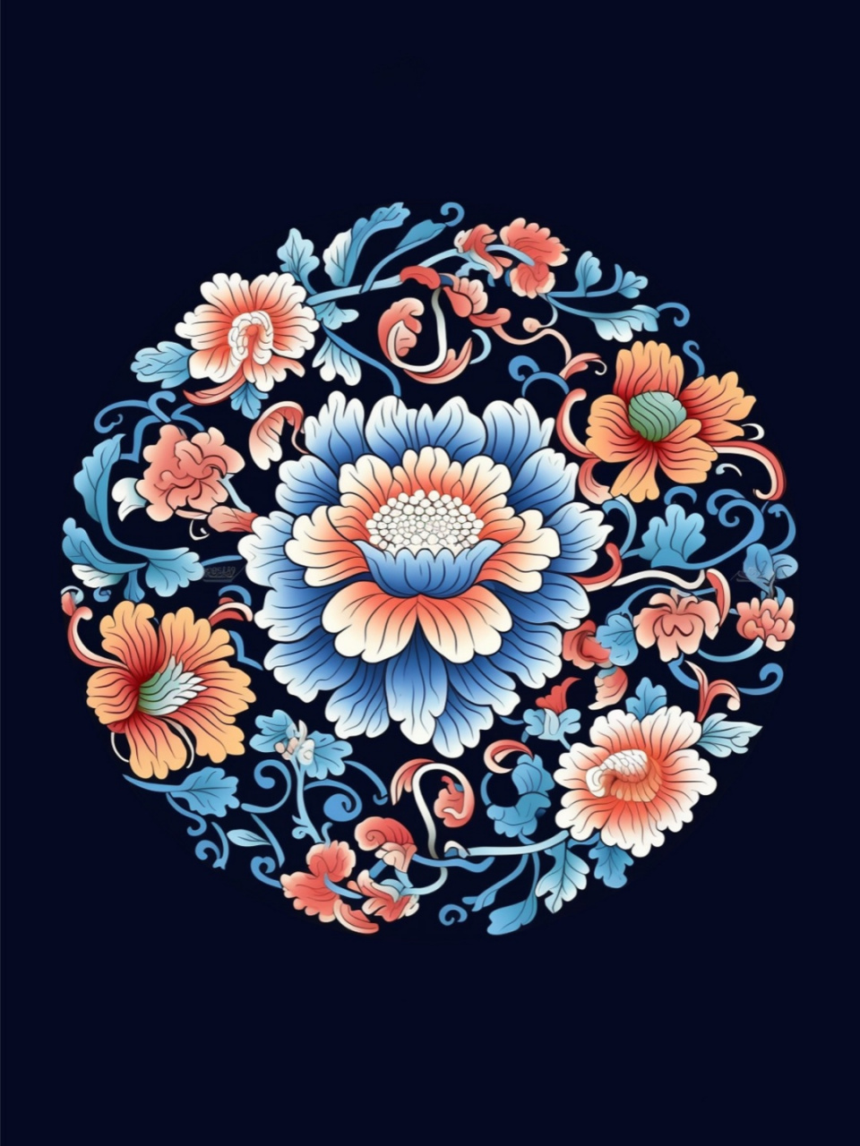 中国传统纹样  团花纹样是中国传统文化中的一种重要纹样,通常由各种