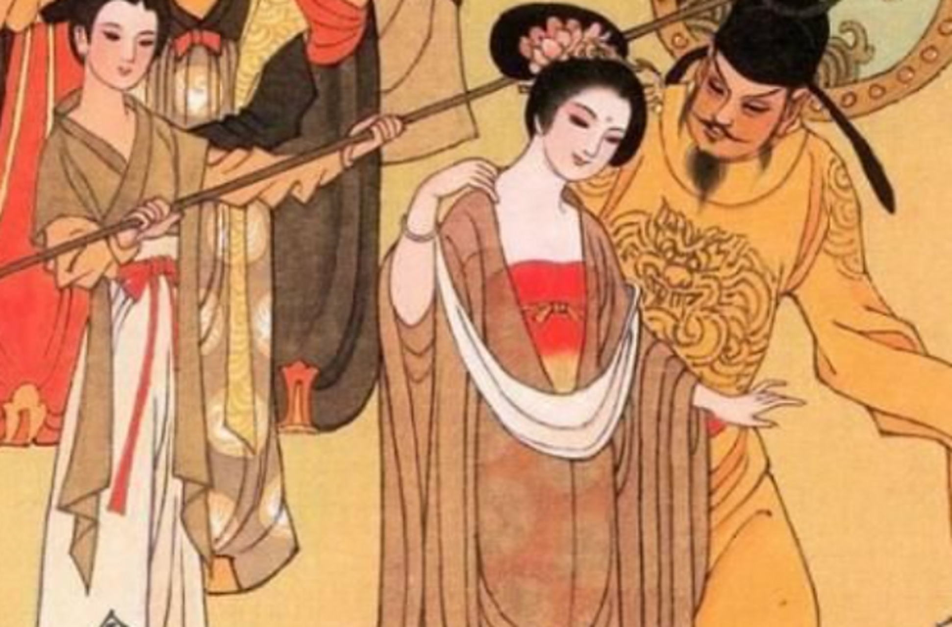 这天,正当唐玄宗与梅妃卿卿我我时,杨玉环忽然赶到寝殿,梅妃还没反应