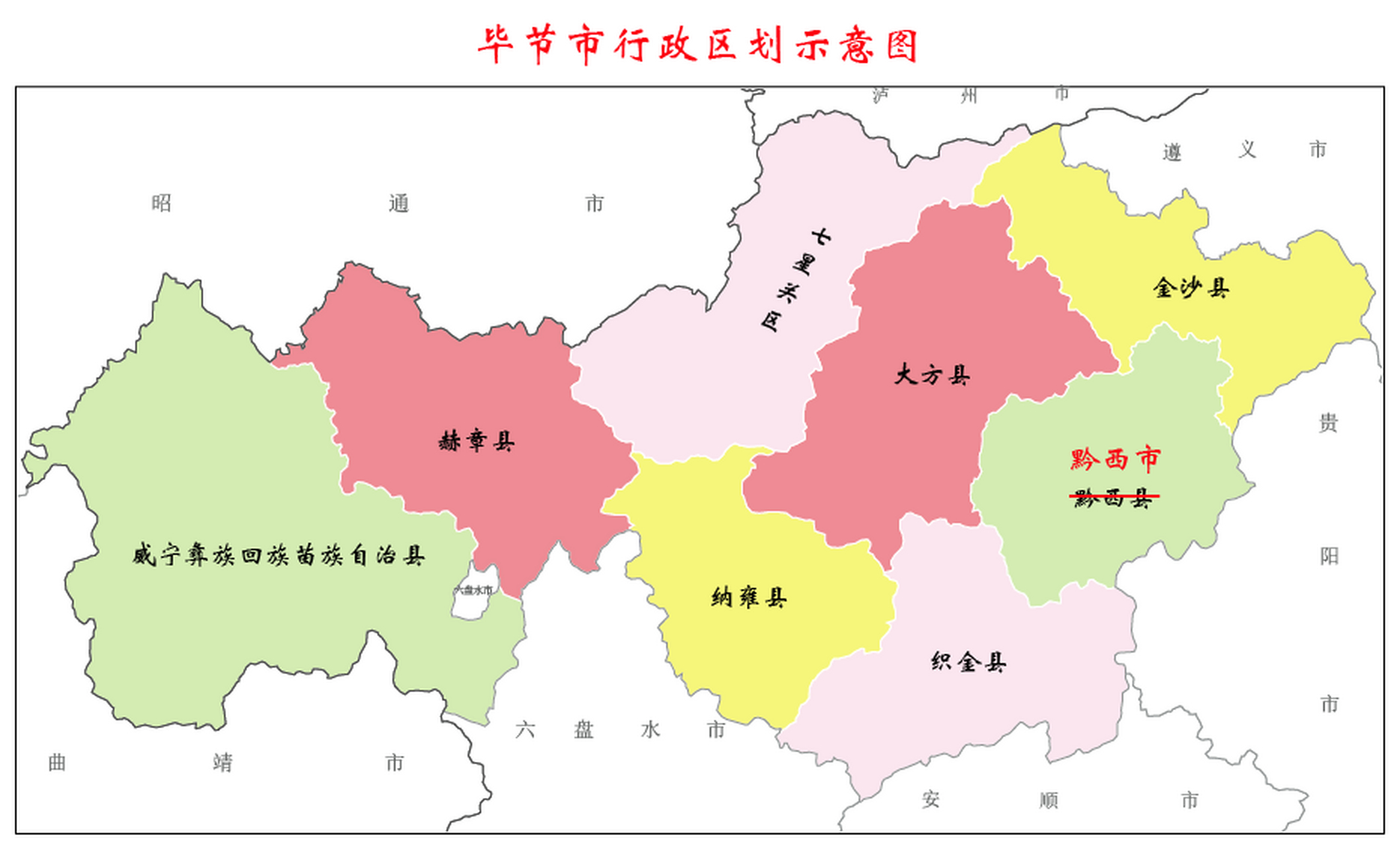 毕节市行政区划示意图—黔西县撤县设市.