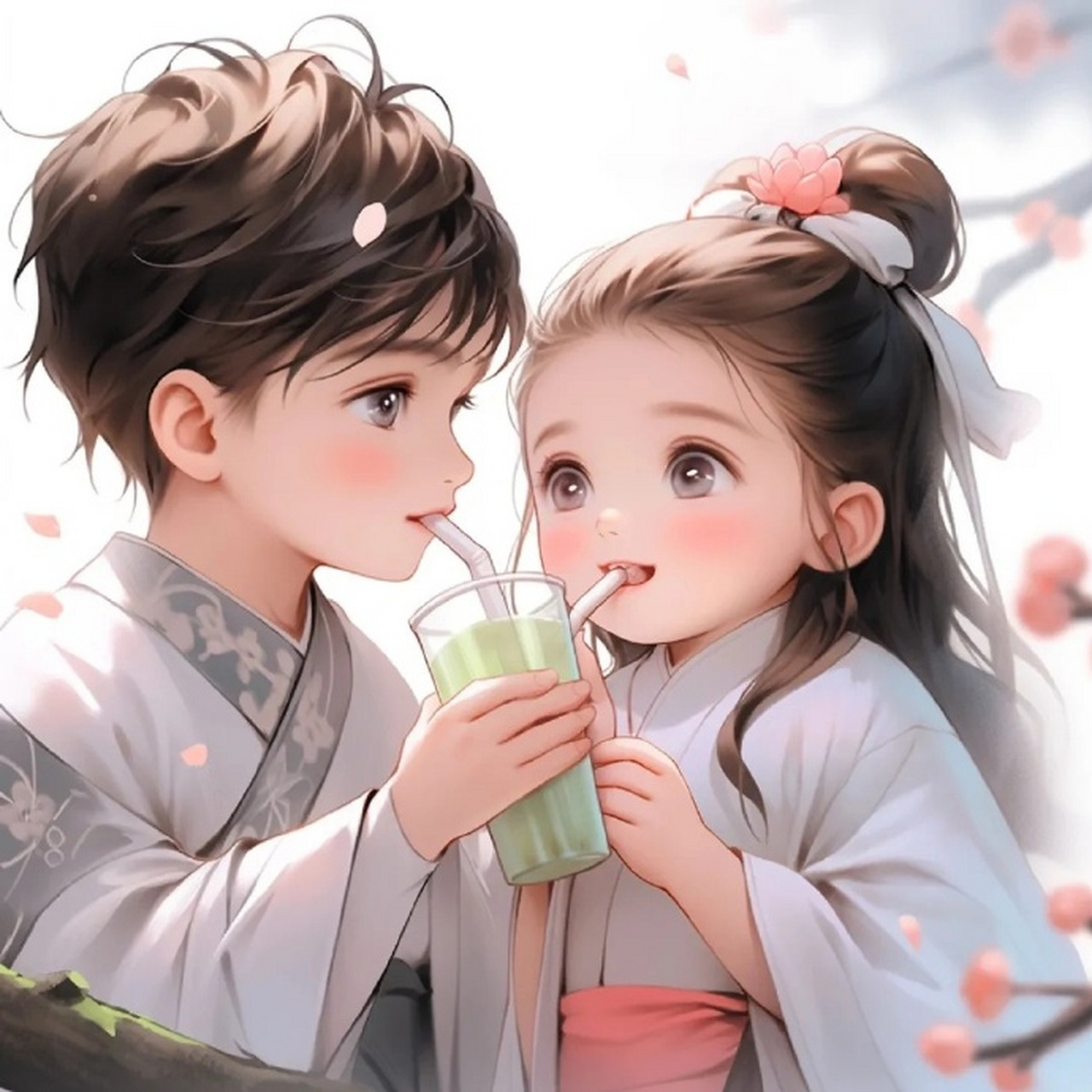 甜心蜜梨奶茶情侣头像