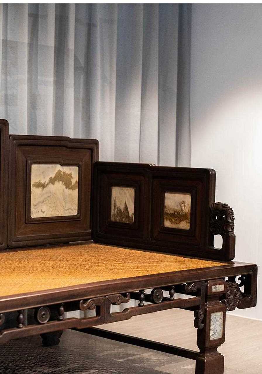 清 红木镶云石七屏风式罗汉床 尺寸:199×1×84[蜡烛] 价格:160000