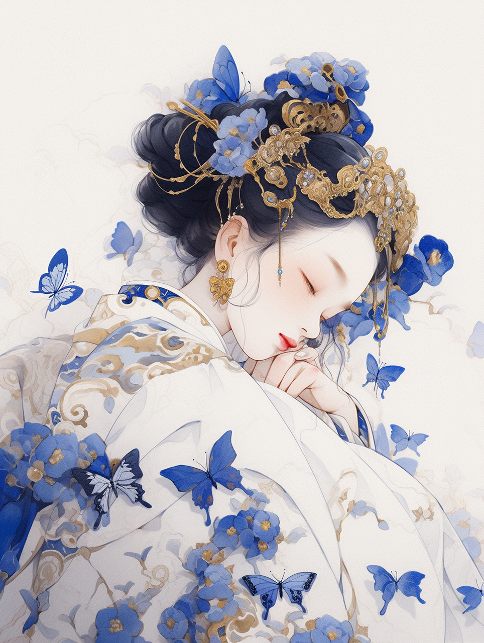 古风蓝色蝴蝶美人  在古代,蓝色蝴蝶常常被视为美丽和优雅的象征.