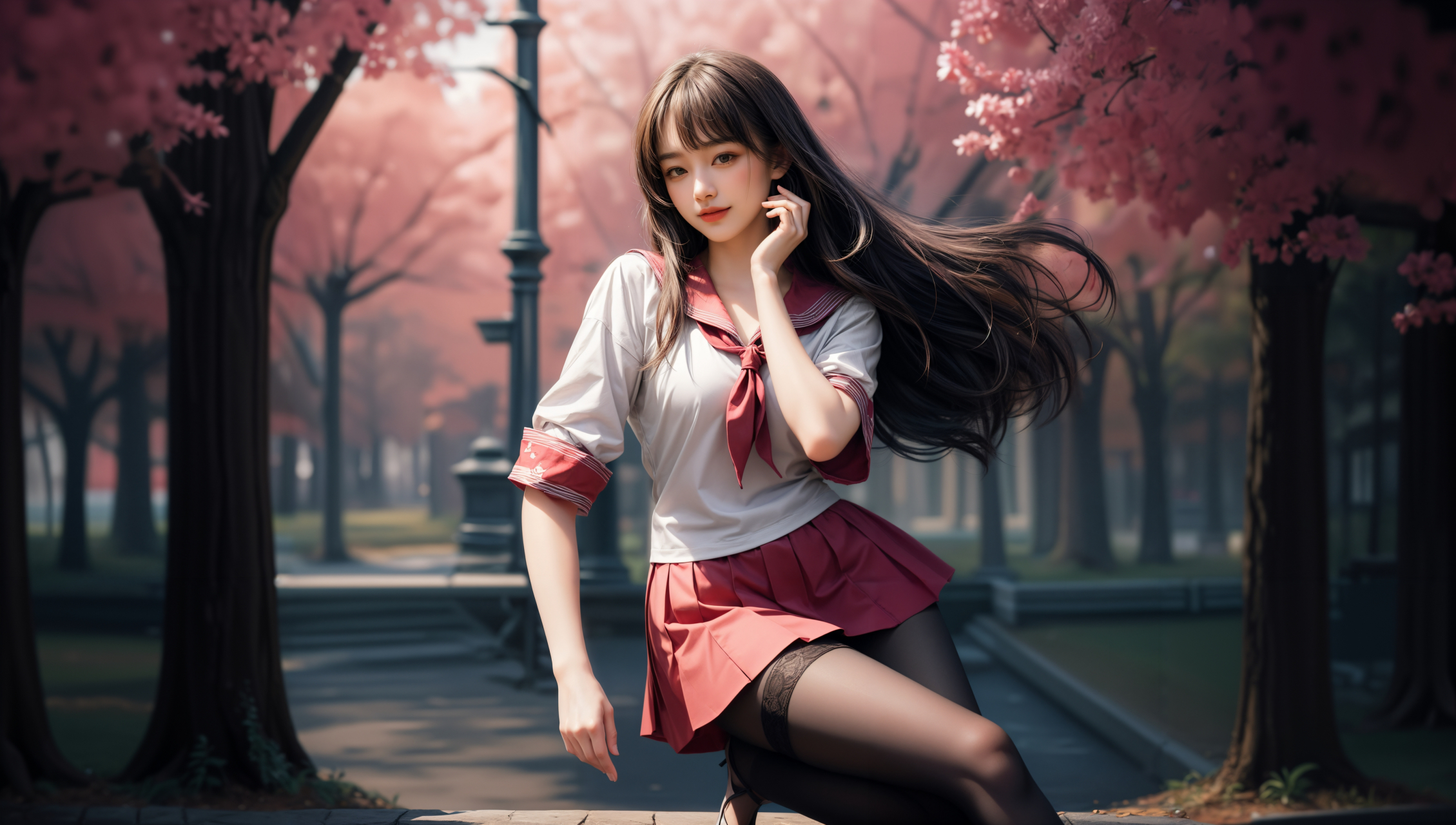 ai美女图片##ai美女写真# #ai美女壁纸# 每日ai美女秀	粉色水手服的