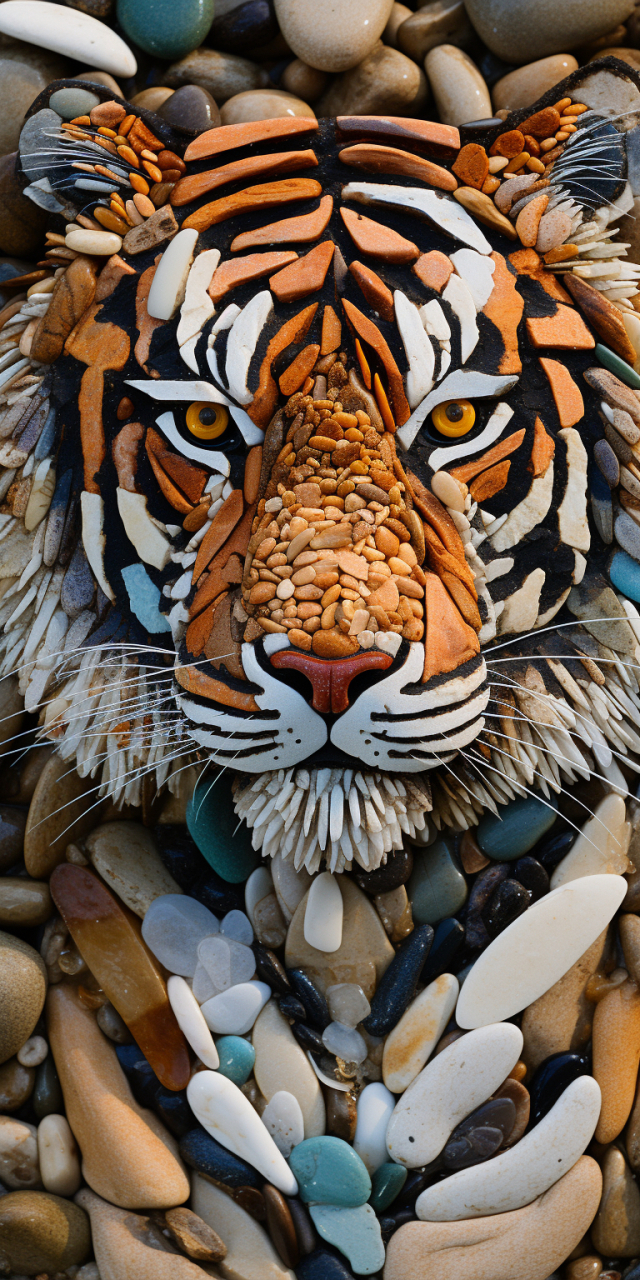 用石头拼出来的动物造型,很时生动,太好看了!#ai绘画