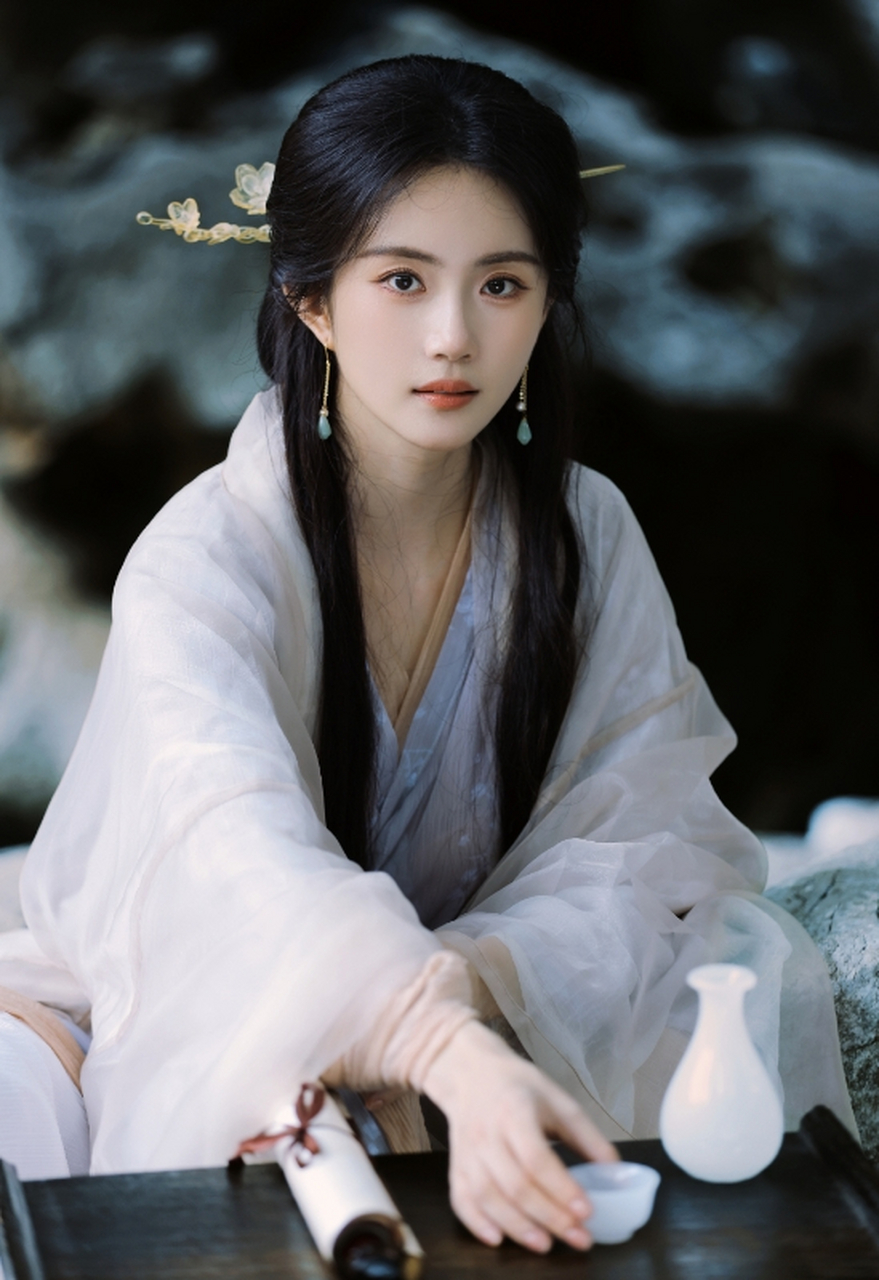 翩若惊鸿,婉若游龙的#赵昕# 一袭素雅透明古装,清新甜美的容颜,五官