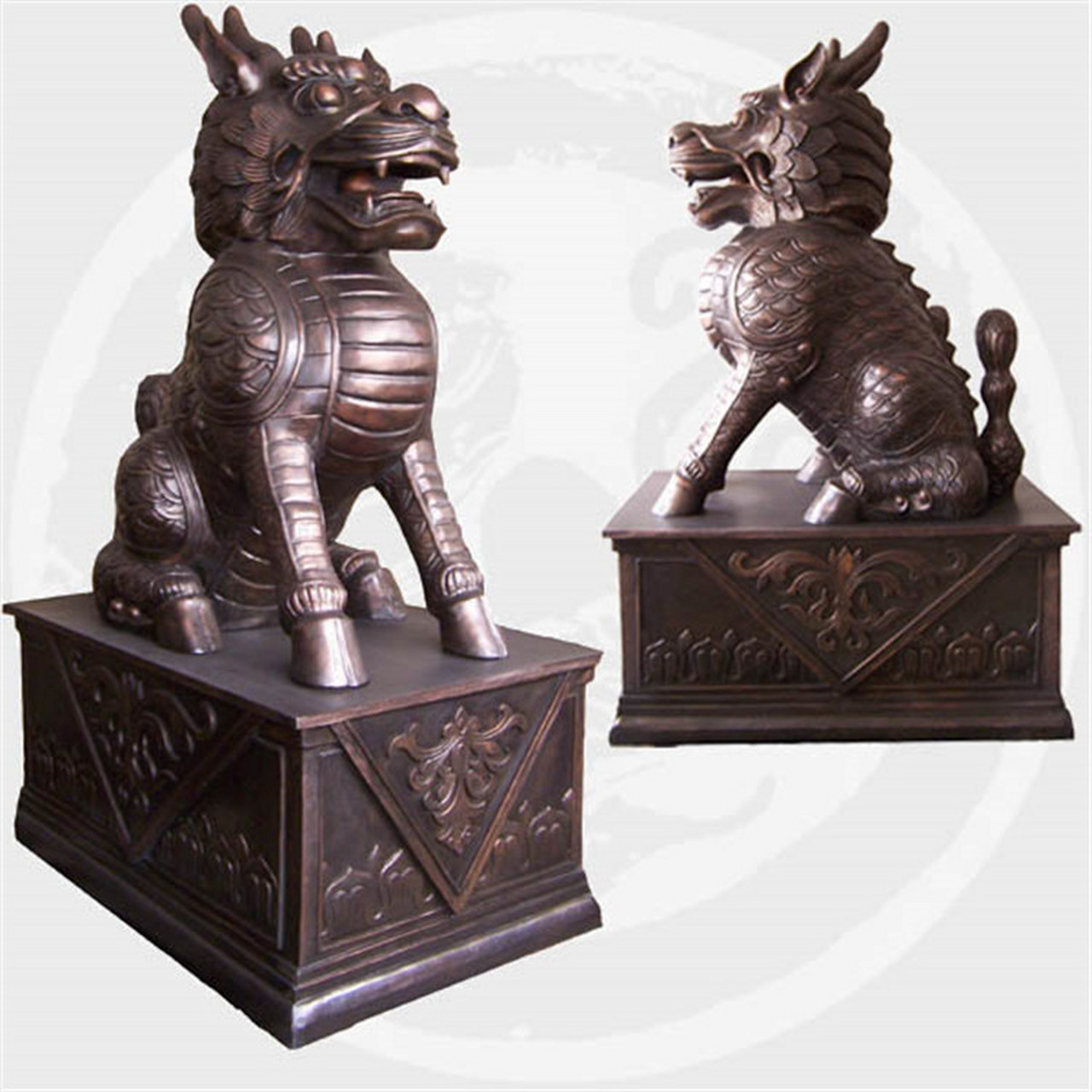 紫铜麒麟 方底座铜麒麟雕塑 招财铜麒麟摆件 青铜麒麟雕塑 祥云铜麒麟