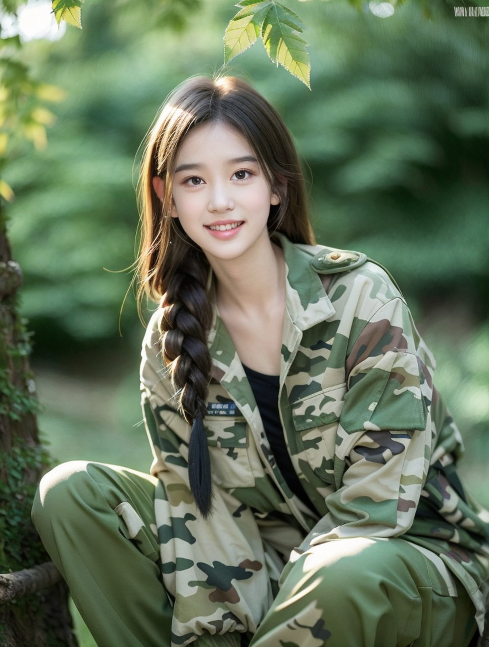 气质美女迷彩服写真照片#美女# #养眼美女