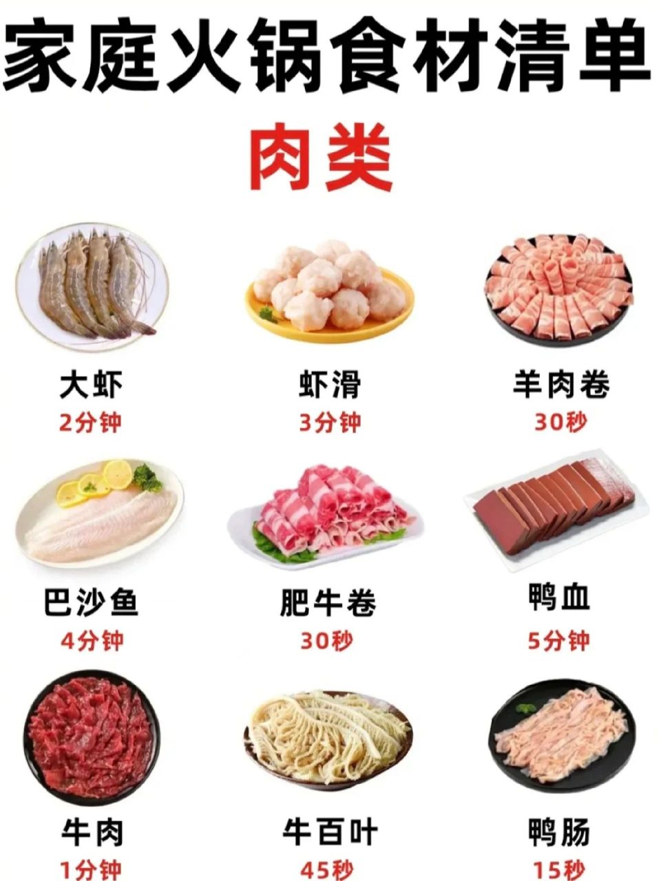 家庭火锅全食材清单 锅底 蘸料 涮菜时间!