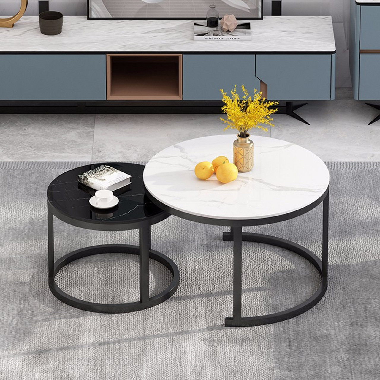 deer) 小茶几轻奢圆形茶几小户型钢化玻璃仿大理石小圆桌客厅边几阳台