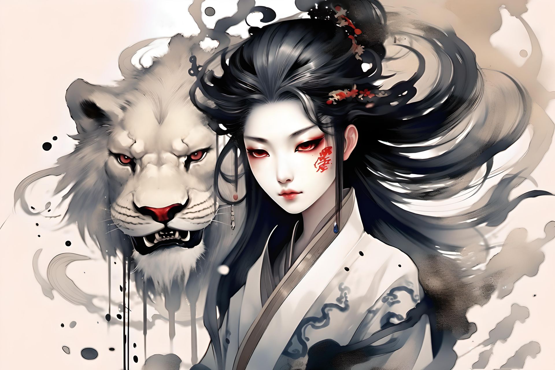 水墨画风#二次元##古风##古风美女##水墨画##古风插画##图片##动漫