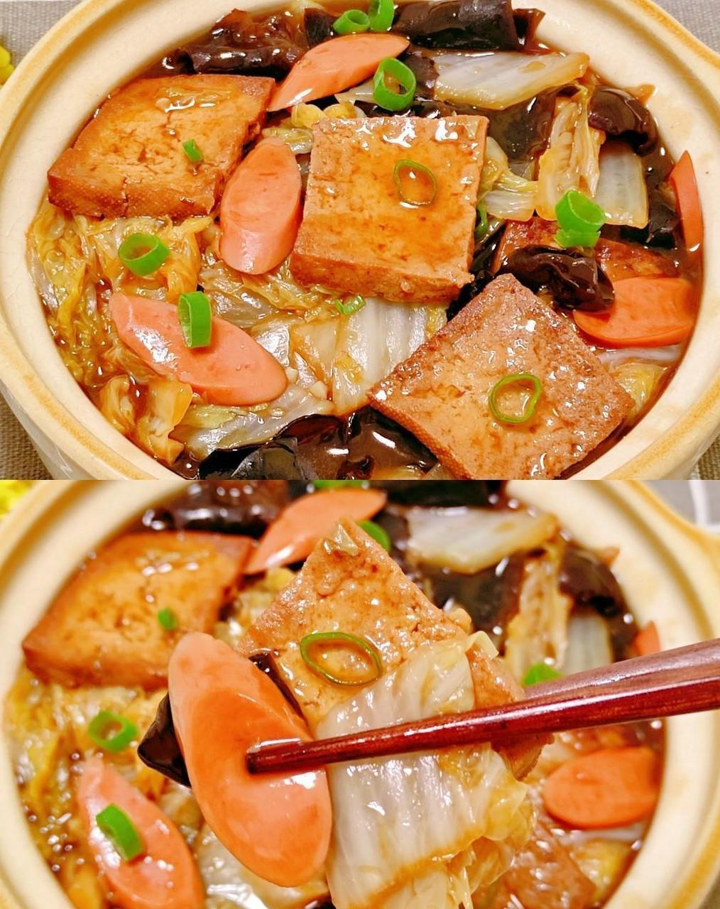 下饭菜98白菜火腿豆腐煲75酱汁浓稠超好吃 97今天做了一道家常